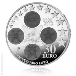 30 Euro Silber "10 Jahre Euro-Währung" Spanien 2012 Tauschaktion