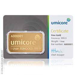 1 Unze Goldbarren -  31,100 Gramm Goldbarren 999.9, verschiedene Hersteller m�glich.wir liefern ausschlie�lich Qualit�tsbarren von Heraeus oder Umicore....