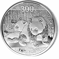 1 Kilo Panda 2010 mit Holzkassette -  Nationale Volks-Bank China 2010, 300 Yuan Silber-Panda, 1 Kilo Silber (999/1.000), 100 mm Durchmesser, Polierte...