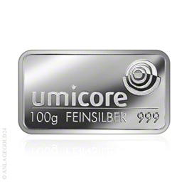 100 Gramm Silberbarren -  100 Gramm Silberbarren 999, verschiedene Hersteller m�glich.wir liefern ausschlie�lich Qualit�tsbarren von Heraeus oder Umicore....
