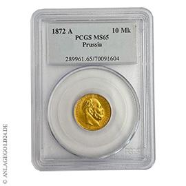 10 Mark Preussen Wilhelm I. 1872 A Jaeger 242 pr�gefrisch PCGS MS65 Prussia