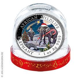 1 oz Silber Weihnachts-Elefant 2026 Somalia in Schneekugel
