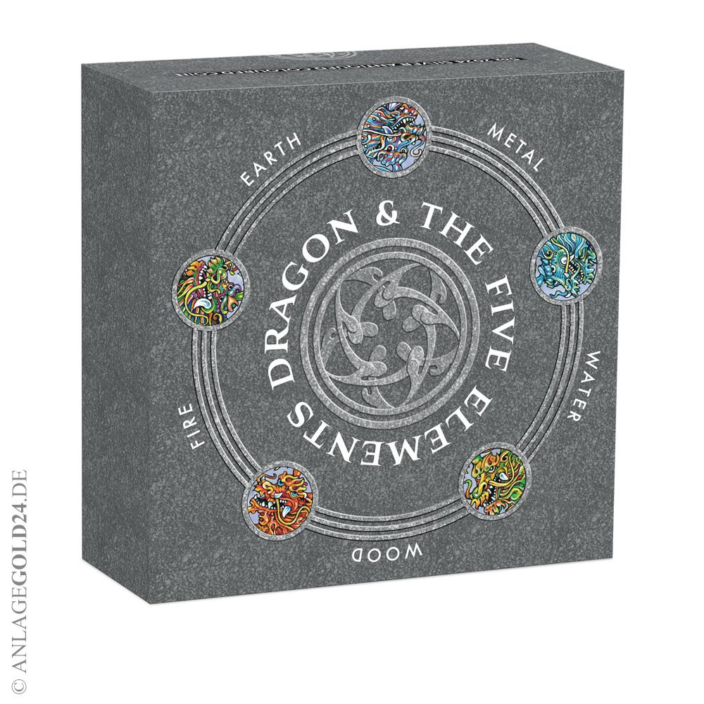 5 oz Silber Dragon and the five Elements 2024 Antiqued
