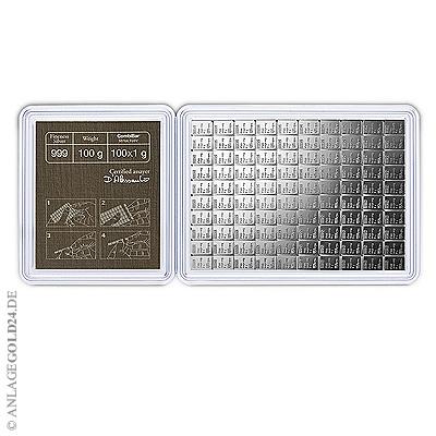 100 x 1 Gramm Silber Tafelbarren --> Goldmünzen Silbermünzen Goldbarren